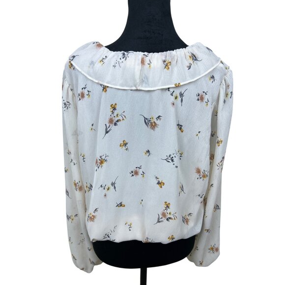 Astr The Label Ruched Blouse Peasant Top Women's Size L Floral White Balloon Lon - Picture 6 of 8